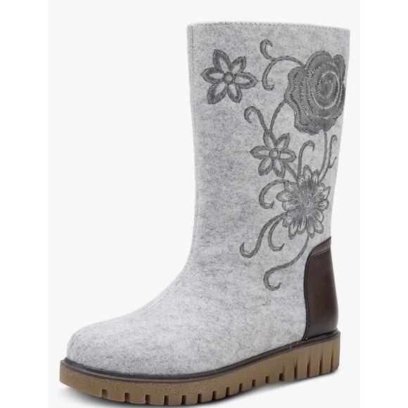 Azura Nehal Mid Calf Boot Contrast Floral Embroidered Fleece Lined Women Size 39 - Picture 5 of 12